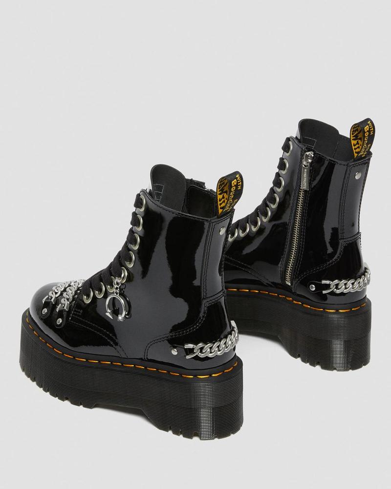 Dr Martens Jadon Max Chain Lak Læder Platform Støvler Dame Sort | DK 240UZG